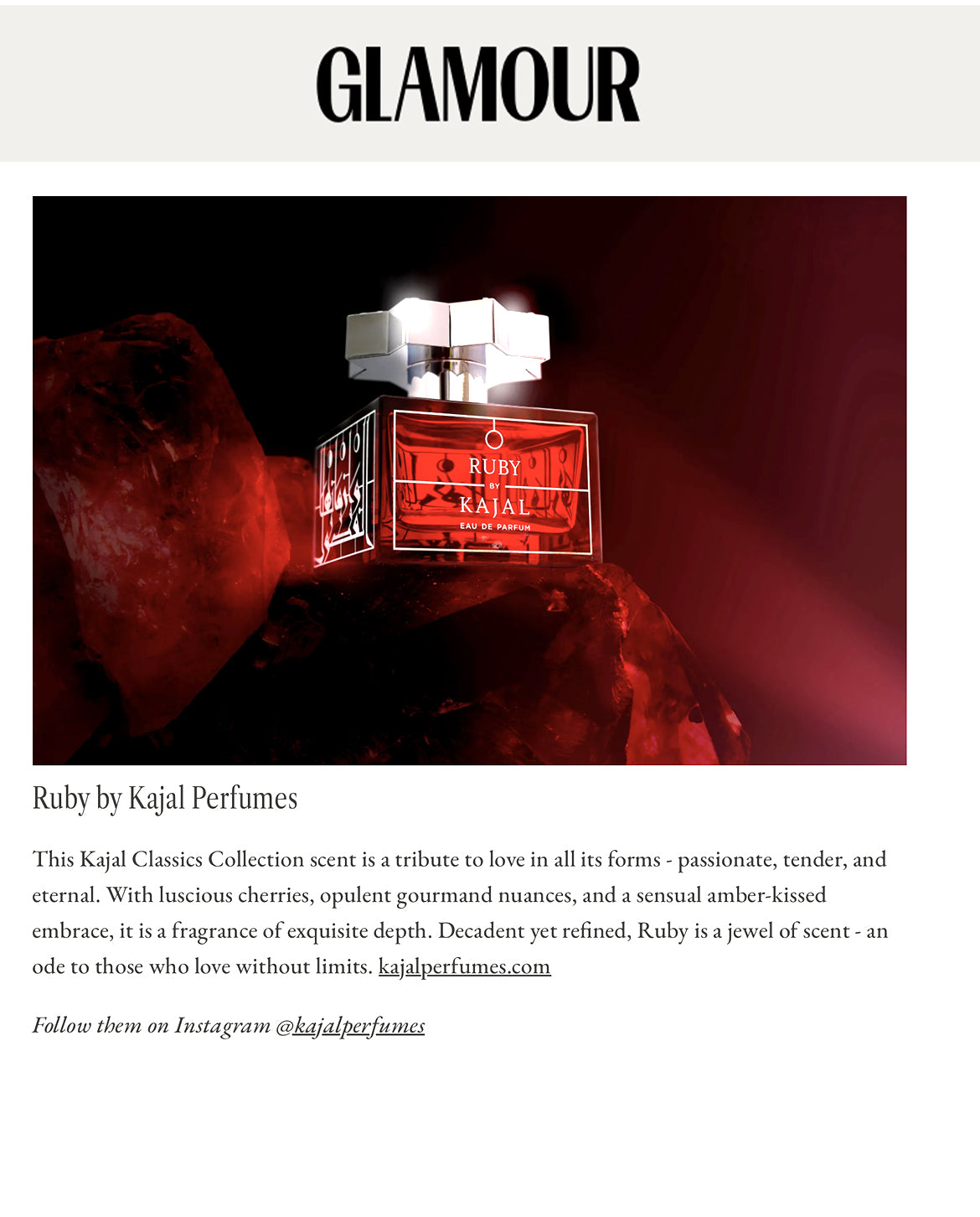 Ruby by Kajal featured in Glamour Magazine Uk April Issue